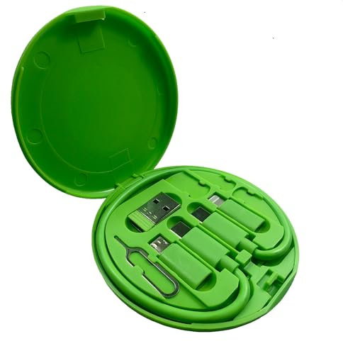 ZALUJMUS Multifunctional Data Cable Storage Box Adaptor for IOS Devices, USB-C and Micro-USB Devices Universal Data Transfer Cable (Green)