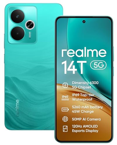 realme 14T 5G Smartphone 8+256GB,Chipset Dimensity 6300 5G,Caméra AI 50MP,écran Super AMOLED 6,67''120Hz,Batterie de Grande capacité 5000mAh,Double SIM,NFC,Vert