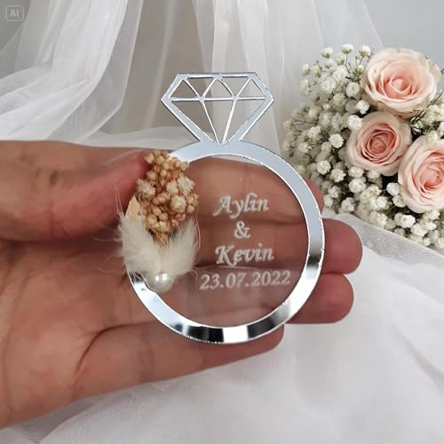 gastgeschenke hochzei ür die gäste personalisier, Stück gold silber Acryl hochzeit gastgeschenke für die gäste, Taufe, Kommunion Konfirmation,Geburtstag, schön das du da bist (Silber ring, 25 Stück)