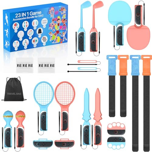 DUX DUCIS Kit 23 en 1 Accesorios para Nintendo Switch 2, Switch Sports Paquete para Switch 2, Paquete de Fiesta Familiar 2025 con Raquetas de Bádminton/Tenis de Mesa, Martillos de Arena