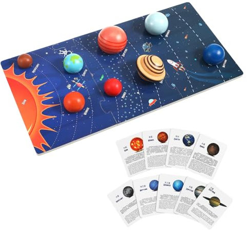 KONTONTY Solar System Puzzle Board for Kids Wooden 8 Planets Cognitive Toy Educational Space Puzzle Model Preschool Learning Toy