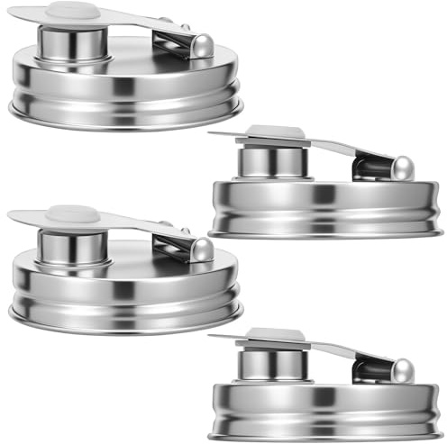 4 Stück Mason Jar Deckel,Einmachglas Deckel Edelstahl,Ersatzdeckel für Einmachgläser,Einmachdeckel,für Gewürzen,Müsli Marmelade,Getränken(silbrig,4pcs)