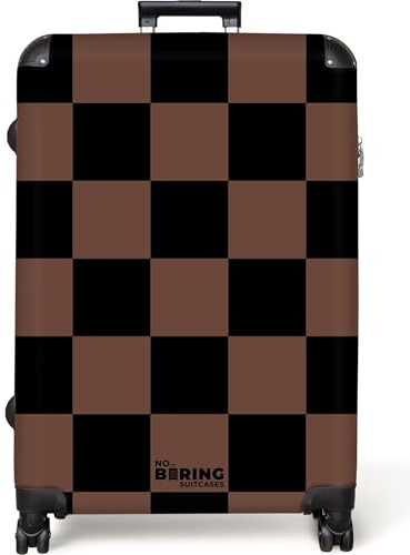 NoBoringSuitcases© Koffer Groß Hartschale Reisekoffer mit Rollen Leicht | 77x51.5x28 cm - Trolly Große XXL Hartschalenkoffer Blöcke - Schwarz und Braun