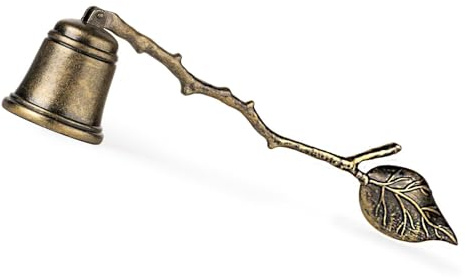 WVOPIAHY Estintore per candele vintage con design a foglie, 20 cm, effetto oro anticato, diametro 3,5 cm, campana per regali, estintore per la maggior parte delle candele