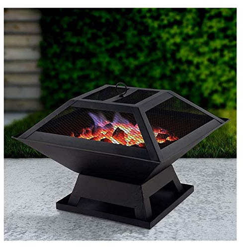 ZJFHEYUO Feuerstellen für den Außenbereich, Holzofen, BBQ-Grill, quadratische Feuerstelle, Holzofen, tragbarer Camping-BBQ-Grill, Feuerschale mit Abdeckung, Grillen für draußen, C