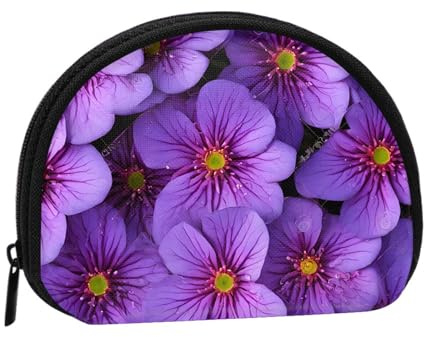 ESNAIUVCD Purple Lily Flowers Print Portable Mini Storage Bag Shell Shaped Wallet Small Coin Wallet Shell Storage Bag