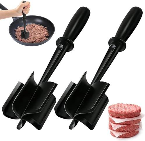 lomdung 2 Stück Fleischzerkleinerer für Hamburger, Zerkleinerer Hitzebeständiger, Hitzebeständiger Stampfer, 5 Gebogene Blätter, für Stirring Hackfleisch Hamburger Vegetables Pute, Schwarz