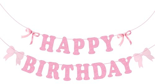 Bannière Joyeux Anniversaire Nœud | Décoration Anniversaire Rose | Guirlande Nœud Bannière pour Femme Filles Anniversaire Baby Shower