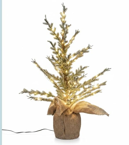 formano LED Deko-Tanne 55 cm -80 warmweißen Lichtern künstlicher Weihnachtsbaum mit Jute umwickelt, Schneedekor, GS-geprüft IP44 - Festliche Deko für Innen & geschützten Außenbereich