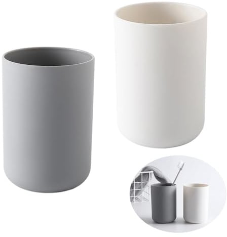Zahnputzbecher, 2 Stück 300ML Zahnputzbecher Kunststoff für Kinder & Erwachsene, Einfache Farbe Zahnbecher, Qualitäts - Lebensmittel - Grad - Kunststoff, Robust, Zerbrechungsschutz (Grau, Weiß)