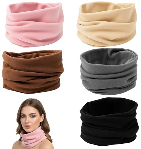 Loop Schal Damen und Herren, 5 Stück Set in Schwarz Grau Beige Rosa Braun, Schlauchschal Kinder, Multifunktionstuch als Halswärmer und Kopftuch, für Yoga Laufen Wandern Radfahren Motorradfahren