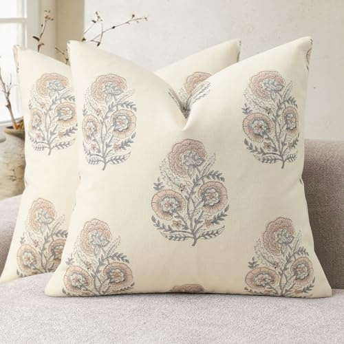 YCOLL Housse de Coussin Vintage Imprimé Fleuri 40x40 Lot de 2 Housses de Coussin Fleurs Coussin de Canapé Design Moderne Coussin Décoratif pour Canapé Lit Décoration d'intérieur et Salon Rose Poudré