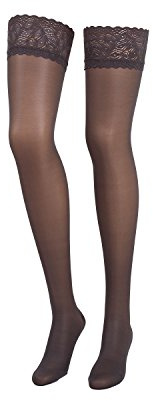 COMPRESSANA Calypso 140 den Feinstrick Stützstrümpfe mit Spitzenhaftband – effektive Stützwirkung mit ca. 15-18 mmHg Kompression (Stütz-Klasse 3) - nahezu blickdichtes, feines und glattes Maschenbild – Schenkelstrümpfe mit Haftband - Größe I - Farbe fumo - 1 Paar