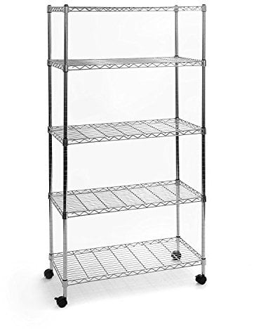 Seville Classics 5-stöckiges Stahldraht-Regal mit Rollen, 76,2 cm B x 35,6 cm T x 152,4 cm H, beschichteter Stahl