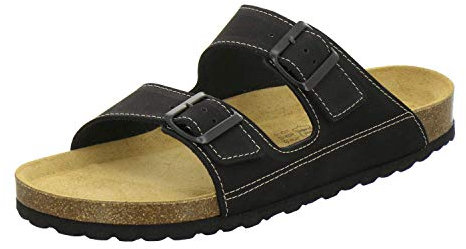 AFS-Schuhe 3110 sportliche Herren Pantoletten Leder, Bequeme Hausschuhe Korkfussbett, Made in Germany (45 EU, schwarz Nubuk)