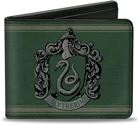 Buckle-Down mens Buckle-down Pu Bifold - Slytherin Crest/Stripe6 Weathered Greens/Grays Wallet, Multicolor, 4.0 x 3.5 US