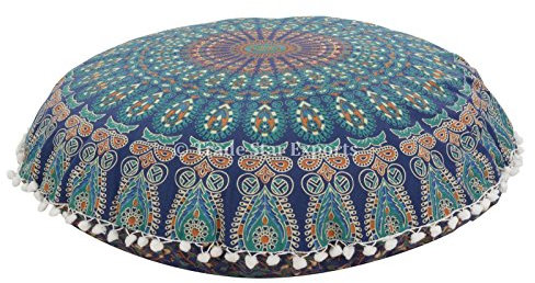 Mandala Kissen Fall 81,3 cm Große Boden Kissen, Indian Puff, dekorativer Überwurf-, rund Ottomane, Boho kissenrollen, POM POM Außenkissenbezug