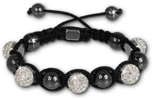 Shamballa Armband mit 5 Glitzerkugeln weiß original SterlinX Zirkonia-Hämatit Shambhala Armbänder SHS51W