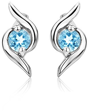 Miore Ohrringe Damen Gold, runde Ohrstecker mit Edelstein - Geburtsstein Saphir/Topas aus Weißgold 9 Karat 375 Gold, Ohrschmuck Damen