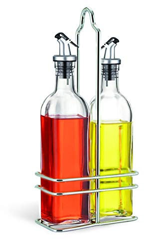 Cuisinox CRU-175 Clear Glass Oil and Vinegar Bottle Cruet Set with Wire Caddy