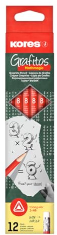 Kores Mathmagic HB in graphit triangulaire-mine mit Radiergummi (12 Stück)