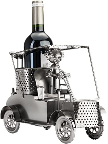 BRUBAKER Wein Flaschenhalter Golfer in einem Golfcart - Metall Skulptur - Geschenk mit Geschenkkarte