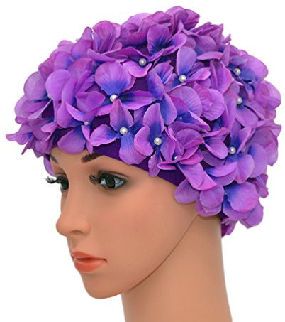 Medifier Gorros de baño retro de pétalos florales vintage para mujer, color morado