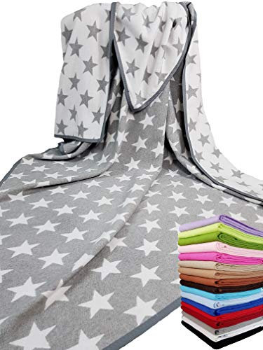 STTS International Baumwolldecke Wohndecke Kuscheldecke Tagesdecke 100% Baumwolle sehr weiches Plaid Korsika (Grau-Weiß (Stern), 140 x 205 cm)