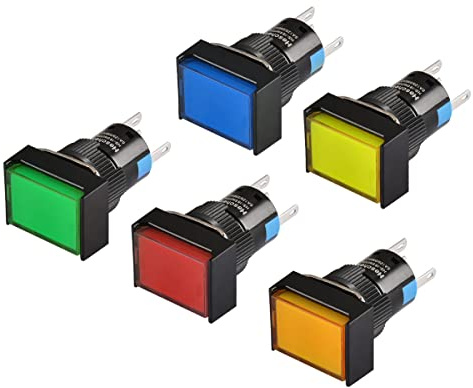 Heschen Interruttore a pulsante rettangolare da 16 mm, tipo momentaneo, 1NO 1NC, rosso blu giallo verde arancione, lampada a LED da 24 V