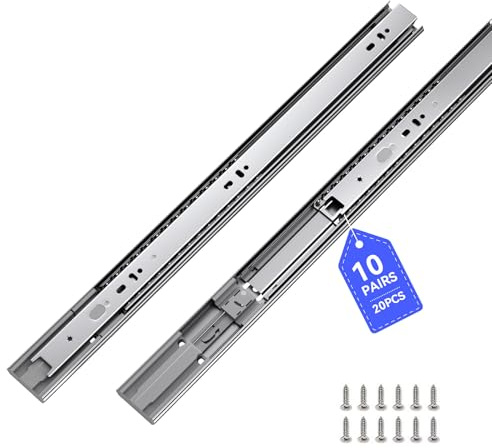 LONTAN Soft Close Drawer Slides 22 Inch Side Mount Heavy Duty Cabinet Drawer Glides 10 Pairs - Ball Bearing Full Extension Kitchen Cabinet Rails 100 LB Capacity
