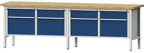 ANKE | Werkbank Breite 2800 mm | Gestellbauweise | 8 Schubladen | Höhe 890 mm | Buchemassivplatte