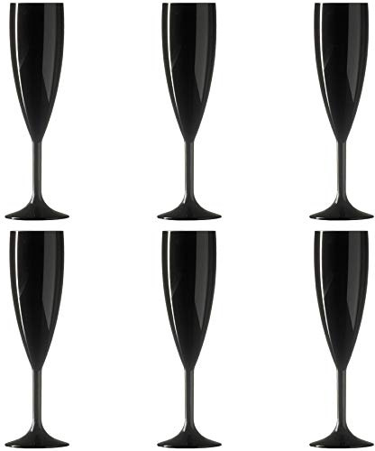 Champagne Flute Black - Reusable Polycarbonate Plastic - 187 ml - Pack of 6