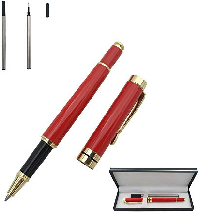Accod Metal Ballpoint Pen Office Signature Pen Gift Pen with Two 0.5mm Black Refills Good Gift for Family Friends and Colleagues (Red)