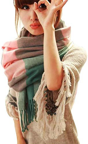 Boolavard Mode féminine Long Châle Grande Grille Hiver Grand Treillis Chaud Écharpe (Rose)