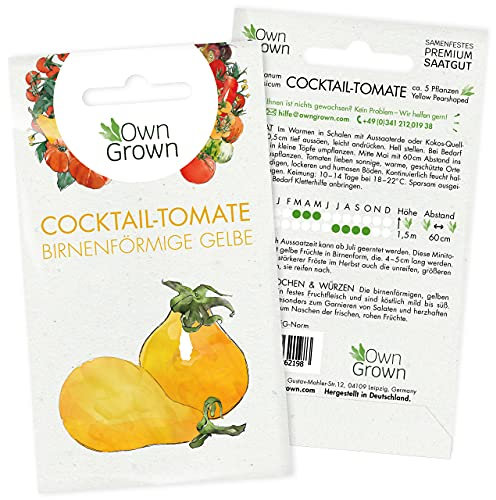 Tomaten Samen Yellow Pearshaped: Birnenförmige Gelbe Minitomate – Cocktailtomaten Samen zum Anbau von Tomatenpflanzen für Balkon und Garten – Köstliche Birnentomate – 5 Gemüse Samen von OwnGrown