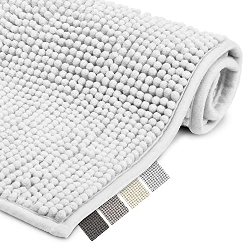 Beautissu Badematte rutschfest 70x100 cm Chenille Badezimmerteppich Groß Flauschig Badteppich rutschfest waschbar Badvorleger Bad Teppich Badezimmer Duschvorleger Badematte Weiß – BeauMare WR