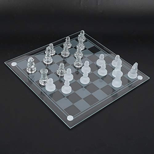 Ajedrez de Cristal, 32 Piezas de Ajedrez + 1 Tablero de Ajedrez + 1 Espaciador 25x25 cm Ajedrez de Cristal Pulido Mate