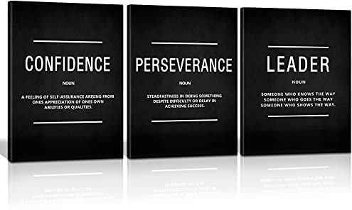 HUADO Motivierender Kunstdruck auf Leinwand, Leader Confidence Perseverance, Büro, Wanddekoration, gerahmt, inspirierende Drucke, Zitate für Büro, Wandkunst, Galerie, 3-teilig