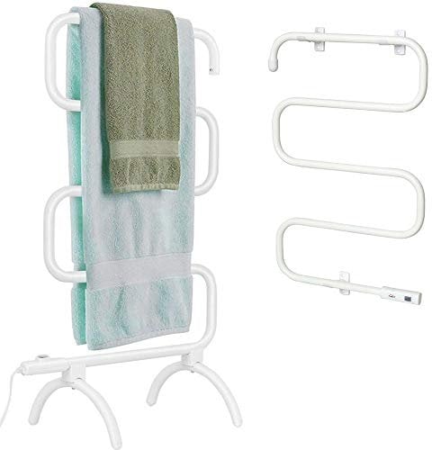 BAKAJI Toallero eléctrico de baño 2 en 1 de suelo y pared, toallero con elementos de aluminio calefactores (4 elementos)