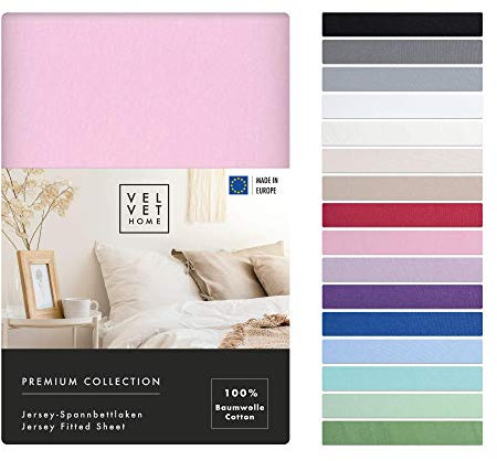 VelvetHome Premium Drap Housse 180x200 Coton 100% Doux 165gsm Made in EU Housse de Matelas 180x200 avec Bande Élastique Qualité Upérieure Drap Housse Jersey Belles Couleurs Rose Clair