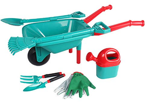 Gartenset für Kinder mit Schubkarre 7 TLG. Kinder Gartengeräte Garten Spielzeug incl. Giesskanne, Gartenhandschuhe, Spaten, Rechen, Schaufel und Handforke Gartenwerkzeug Set