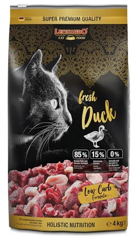 LEONARDO Fresh Duck & Poultry [4kg] Katzenfutter | Trockenfutter mit 85% Frischfleisch für Katzen | Alleinfuttermittel für ausgewachsene Katzen Aller Rassen ab 1 Jahr