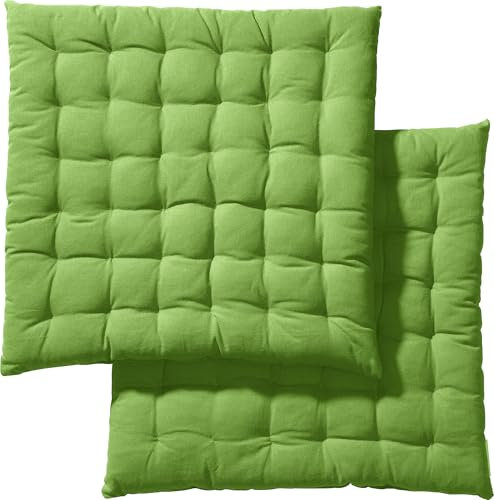 REDBEST Stuhlkissen, Stuhlauflage, Sitzkissen Uni 2er-Pack grün, Größe 40x40x3 cm - gesteppt, mit glatten, strapazierstarkem Gewebe (weitere Farben)