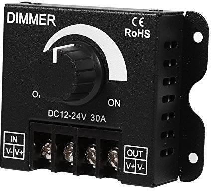 VBESTLIFE LED-Lichtleisten-Dimmer, DC 12V-24V 30A PWM-Dimmer-Controller, mit Drehregler, zum Einstellen der Helligkeit EIN/AUS-Schalter