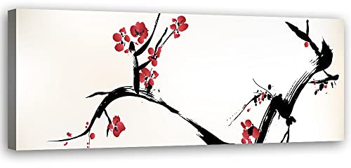 Feeby Quadro Tela Non Tessuta Fiore di ciliegio Giappone Acquerello 120x40 cm d' Arte Moderna Decorazione Murale Estetica Orientale Astrazione Natura rosa