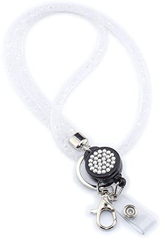Waizmann.IDeaS 1x WEISS Schlüsselband Umhängeband Lanyard & Ausweisjojo Zipper & Karabinerhaken Ausweise Autoschlüssel Zugangskarten Bling Kristalle