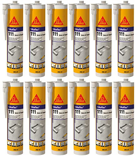 12x Sikaflex 111 Stick & Seal elastischer Kleb- und Dichtstoff 290ml Kartusche (Schwarz)
