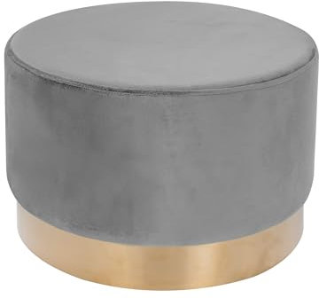Qiyano Hocker Schminktisch Pouf Samt Sitzhocker in verschiedenen Größen und Farben mit Gold abgesetzt für Wohnzimmer Schlafzimmer oder Ankleidezimmer, Groß Rund, Farbe: Grau