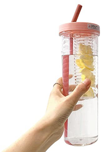 Bouteille d'eau avec infuseur à Fruits - 700 ML - Bouteille Portable avec Paille en Verre réutilisable et Filtre - 3 Couleurs Disponibles - sans BPA