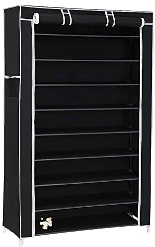 HUOLE Armoire de Rangement Pliable Armoire à chaussures en tissu pliante penderie avec 10 Etagères pour 40 paires de chaussures– Garde-Robe Placard Camping (88 * 28 * 160cm (Noir))